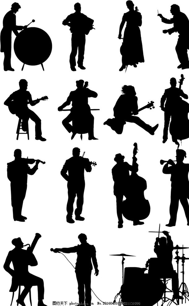 意音乐家剪影矢量素材,指挥家 小提琴 大提琴 电