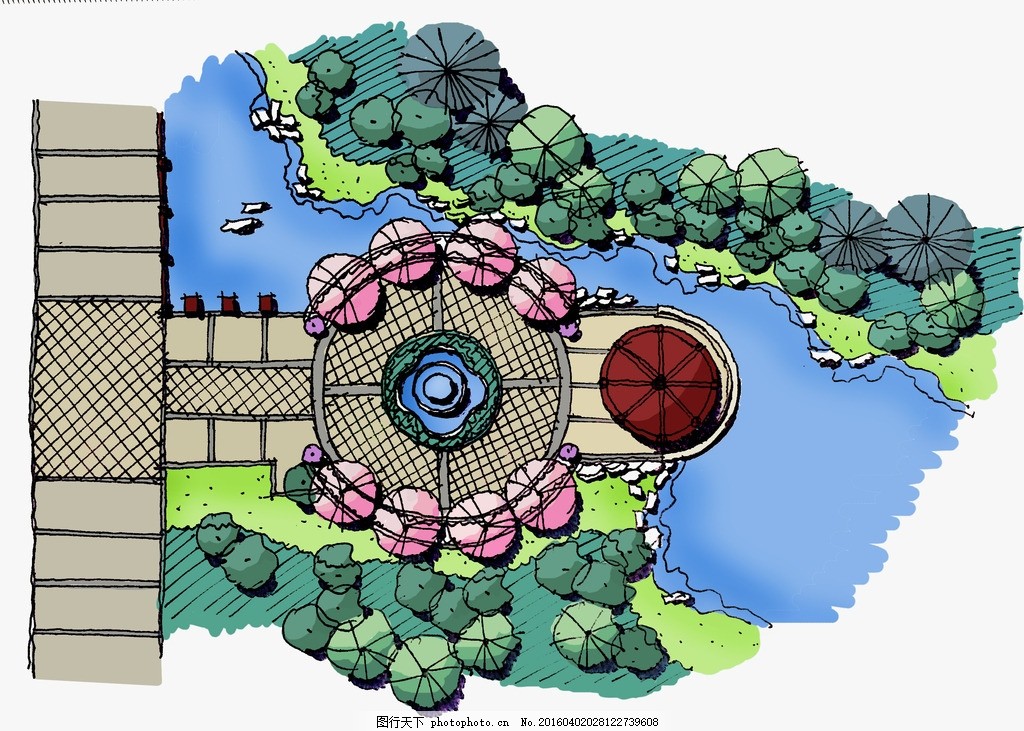 滨水景观节点手绘平面