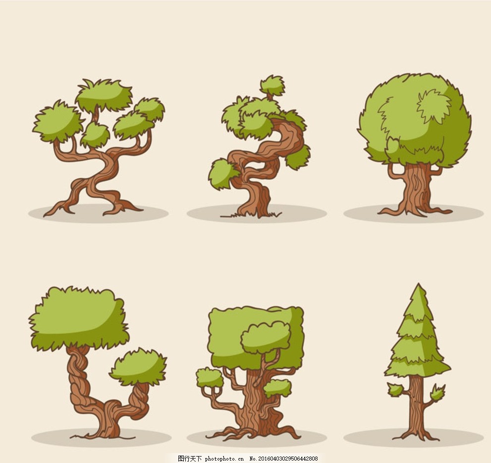 卡通树木,大树 植物 装饰 卡片 插画-图行天下图