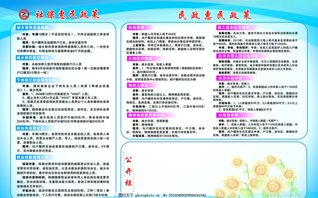 社区宣传栏,惠民 惠民政策 公开栏 蓝色背景-图行天下图库