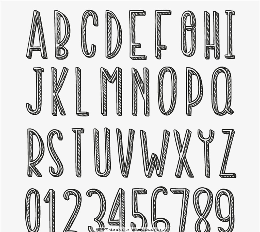 手绘字母与数字设计矢量素材,艺术字 英文字母