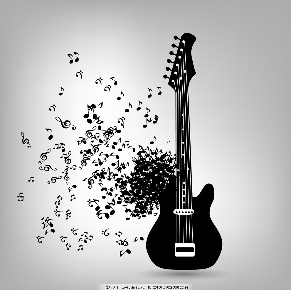 音乐吉他音符,吉他海报 唱片 音乐海报 韵律 矢量花边-图行天下图库