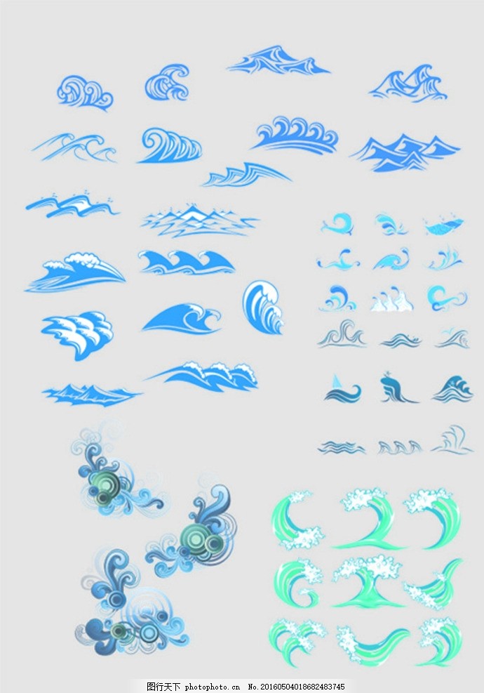 ai) 浪花矢量海浪祥云古典图案