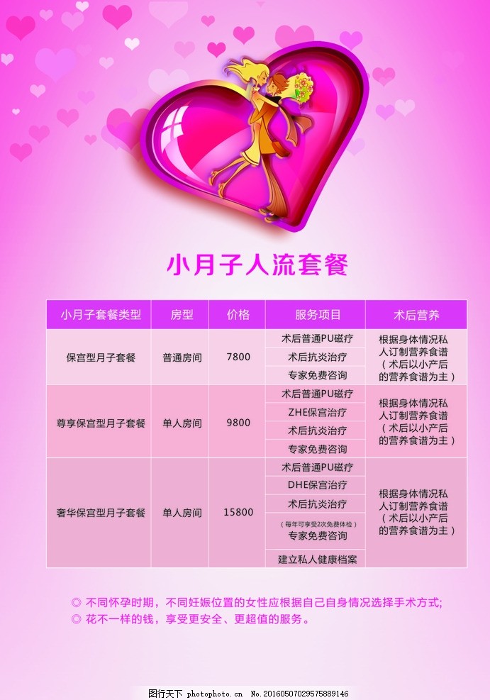 人流套餐,人流价格 人流表格 小月子套餐 浪漫背