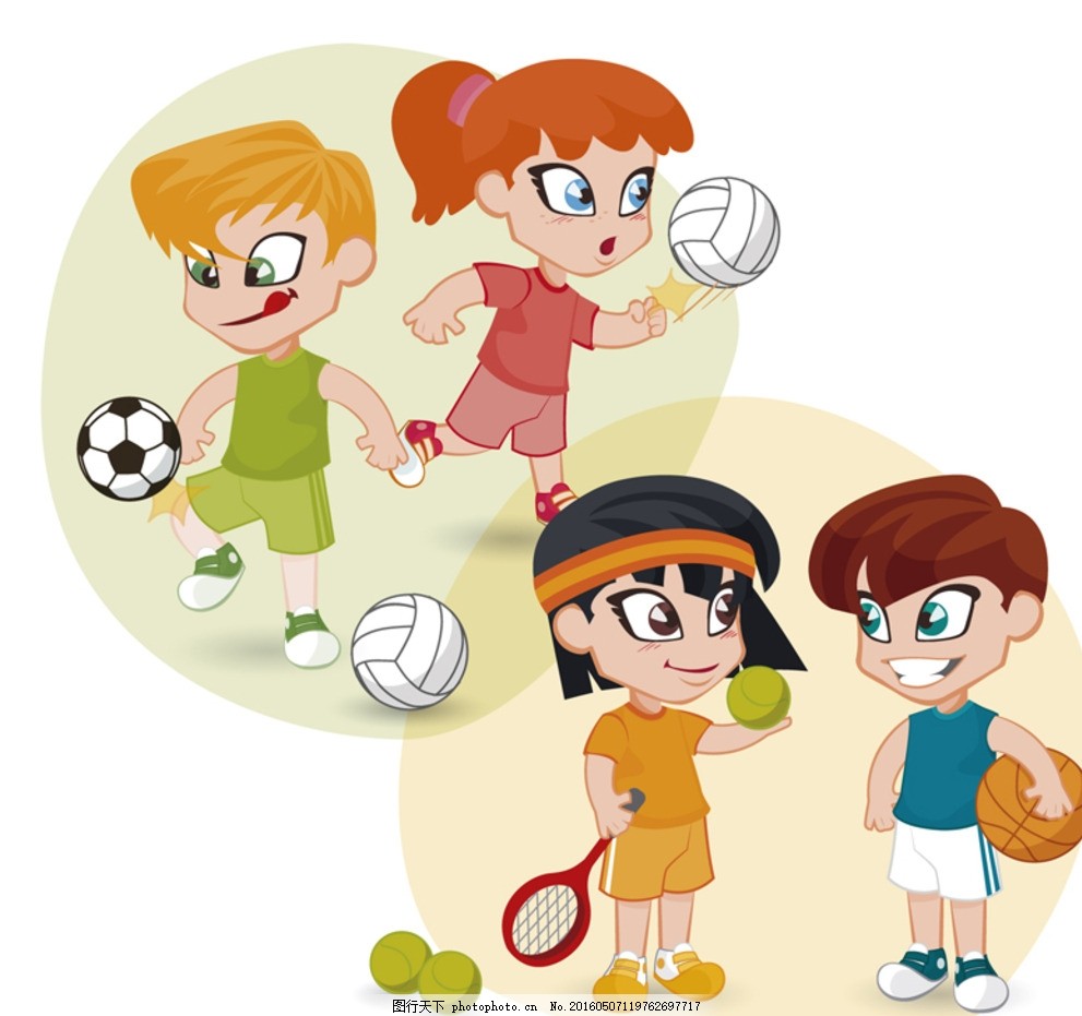 运动儿童,体育运动 足球 排球 玩球 篮球 卡通 小