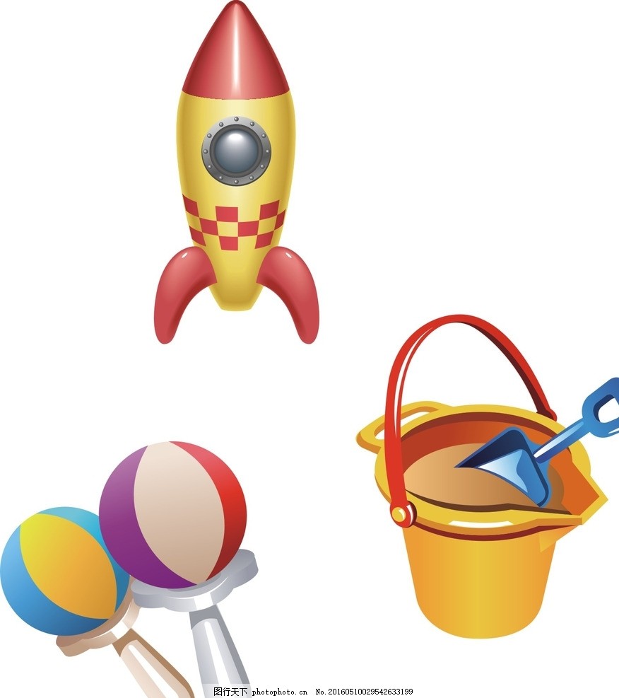 摇铃 沙滩玩具 火箭,卡通素材 可爱 手绘素材 儿童素材-图行天下图库