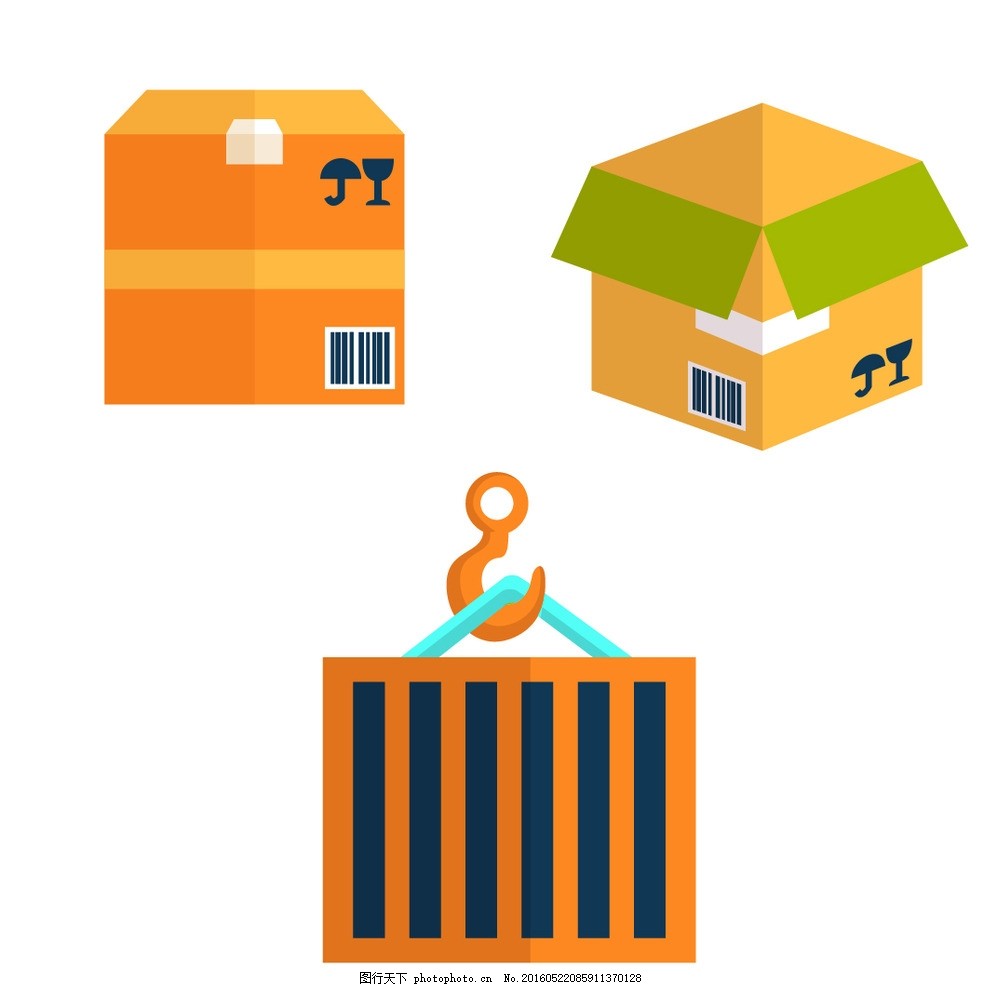 纸箱货柜箱矢量素材,矢量图 货运用具 手绘素材