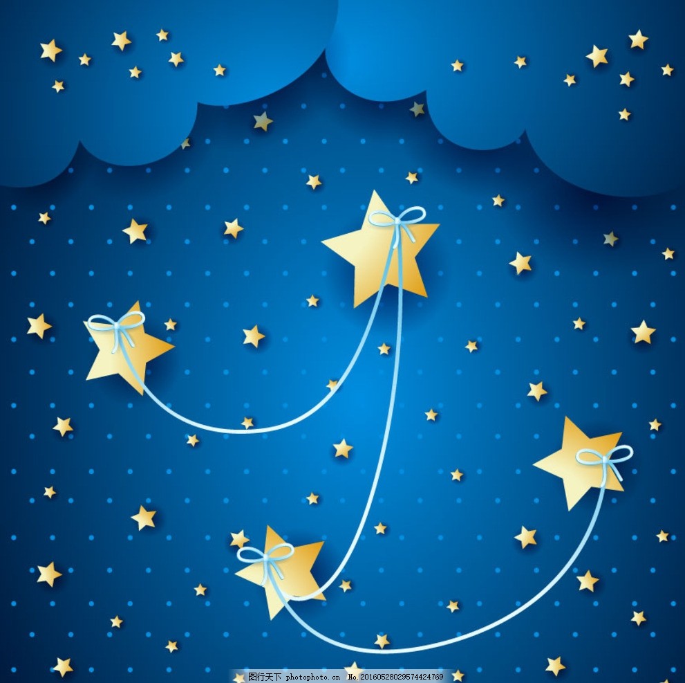 夜晚剪纸,夜晚卡通景色 夜景 可爱 月亮 星星-图