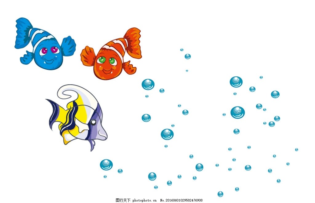 卡通鱼类 水珠,卡通海洋生物 卡通装饰素材 可爱