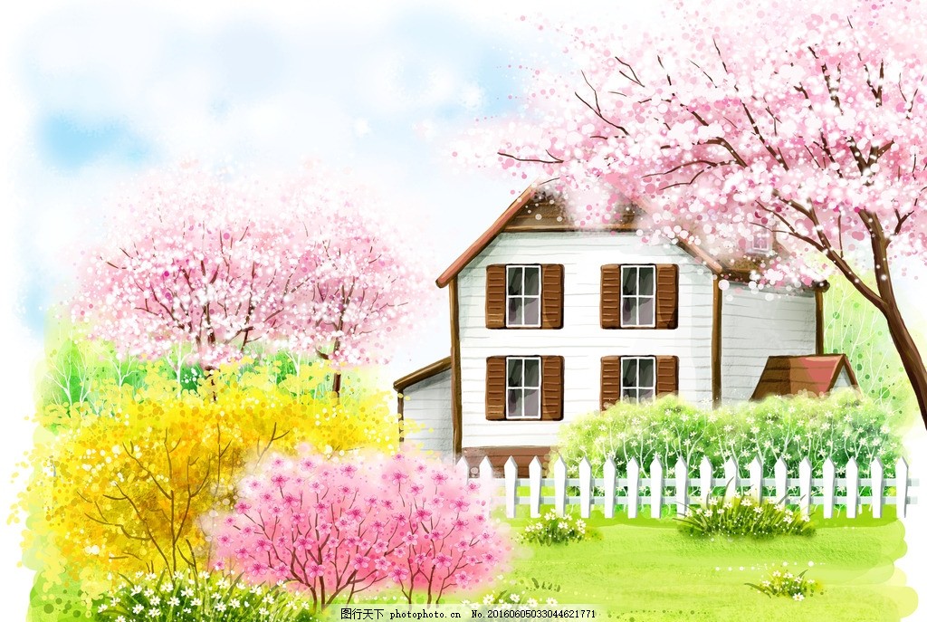 儿童插画 卡通插画 水彩画 水粉画 水粉 大树 小鸟 房子 城堡 树下的