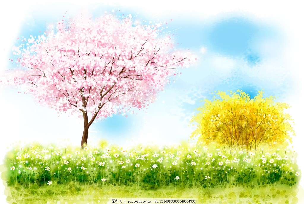 儿童插画 卡通插画 水彩画 水粉画 水粉 大树 小鸟 房子 城堡 树下的