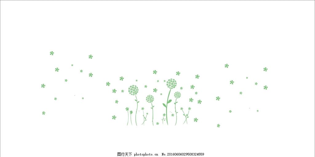 材 线条矢量图 手绘 树叶 树木 花 鱼 鸟 蒲公英