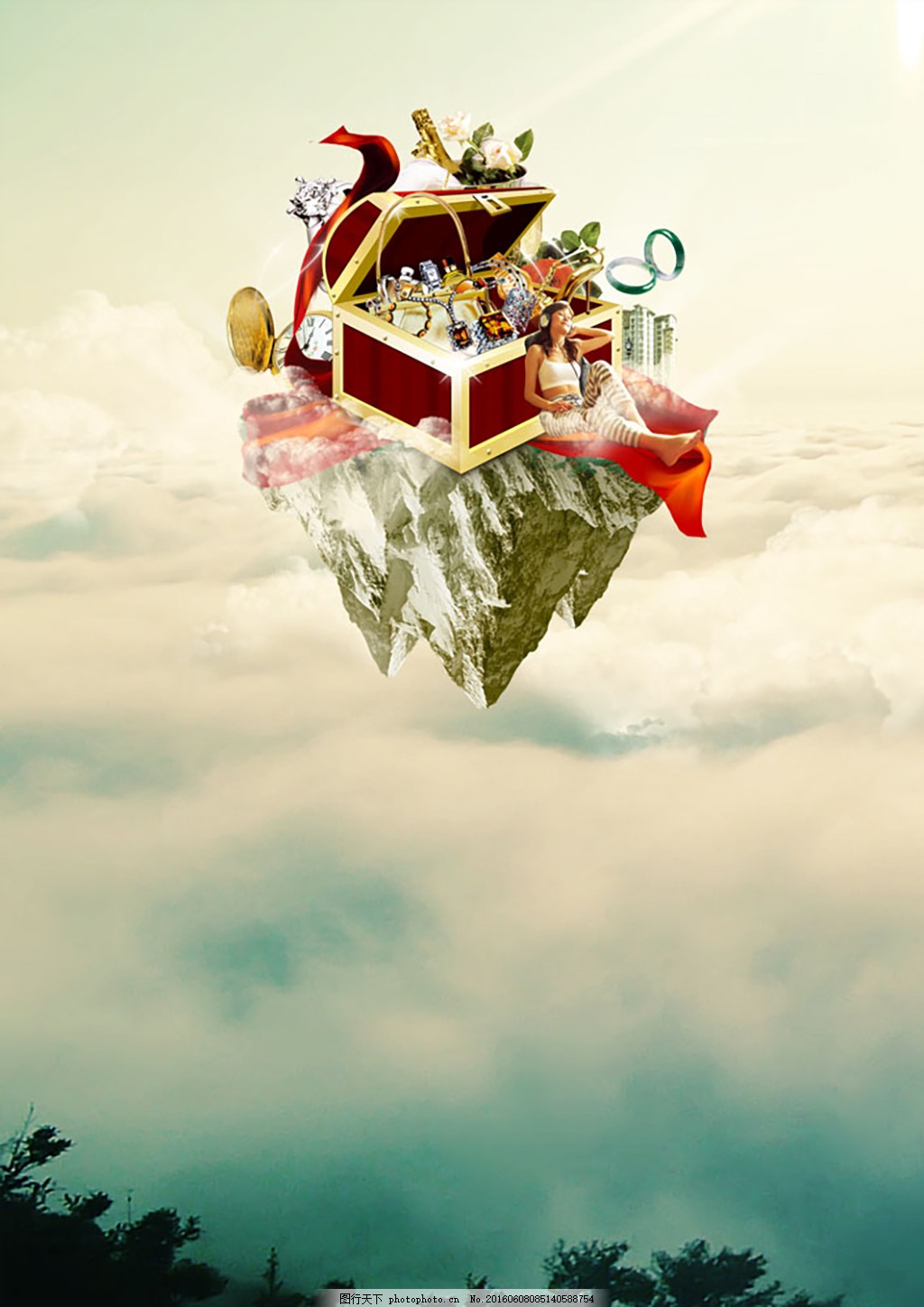 创意空中小岛地产海报图片