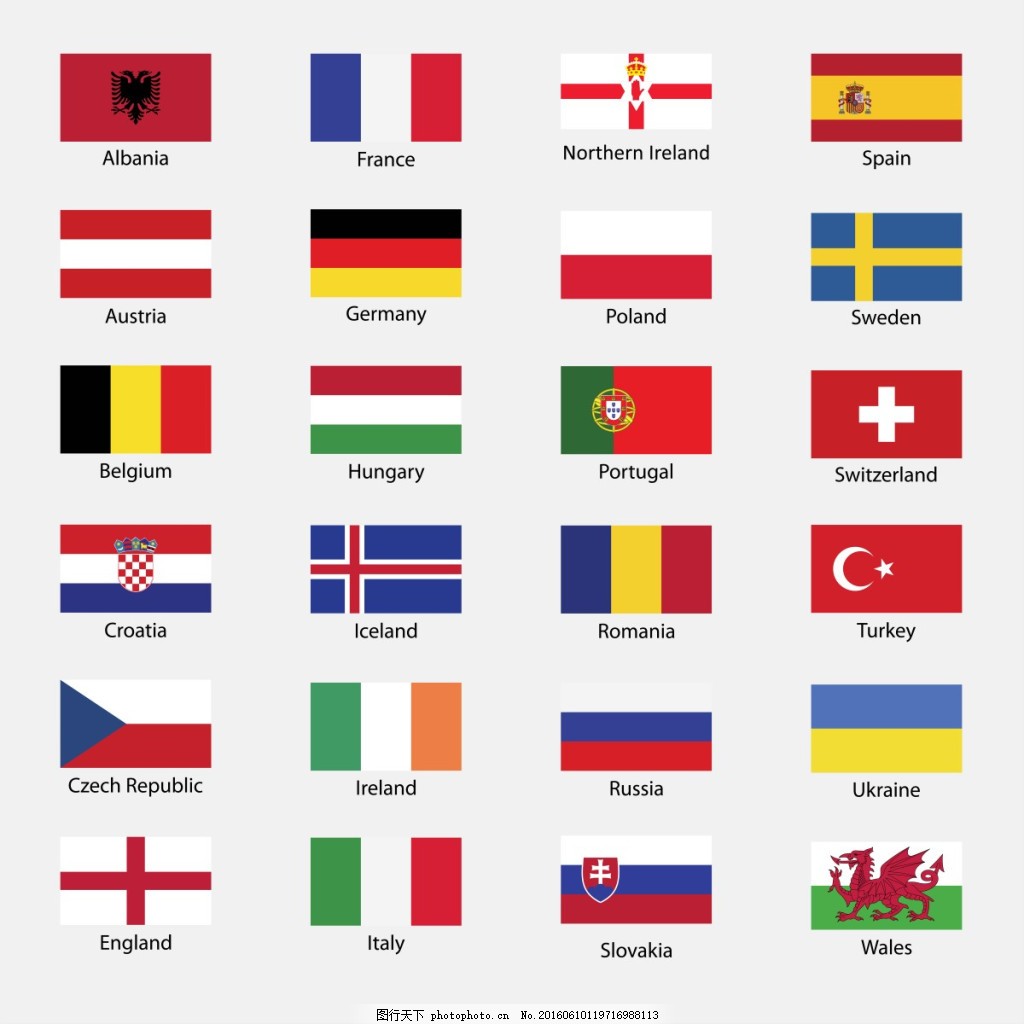 欧洲杯各国国旗矢量素材,矢量国旗 白色-图行天下图库
