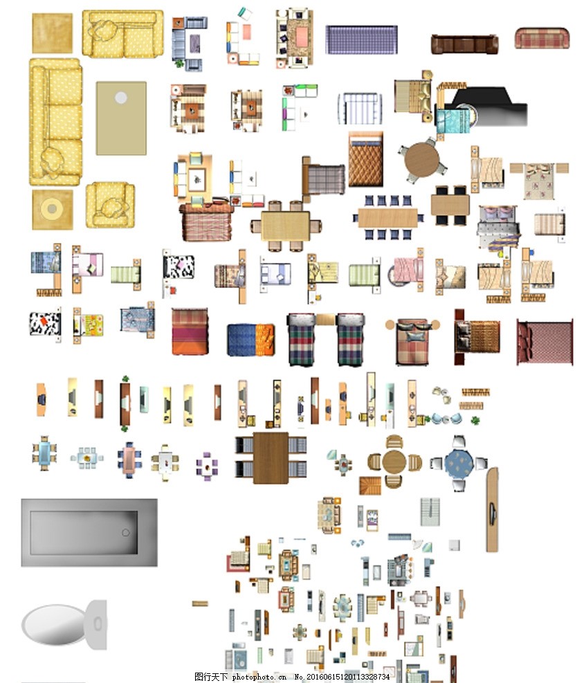 室内彩色平面图素材 沙发 电视 衣柜 家具 马桶 桌椅 各种素材