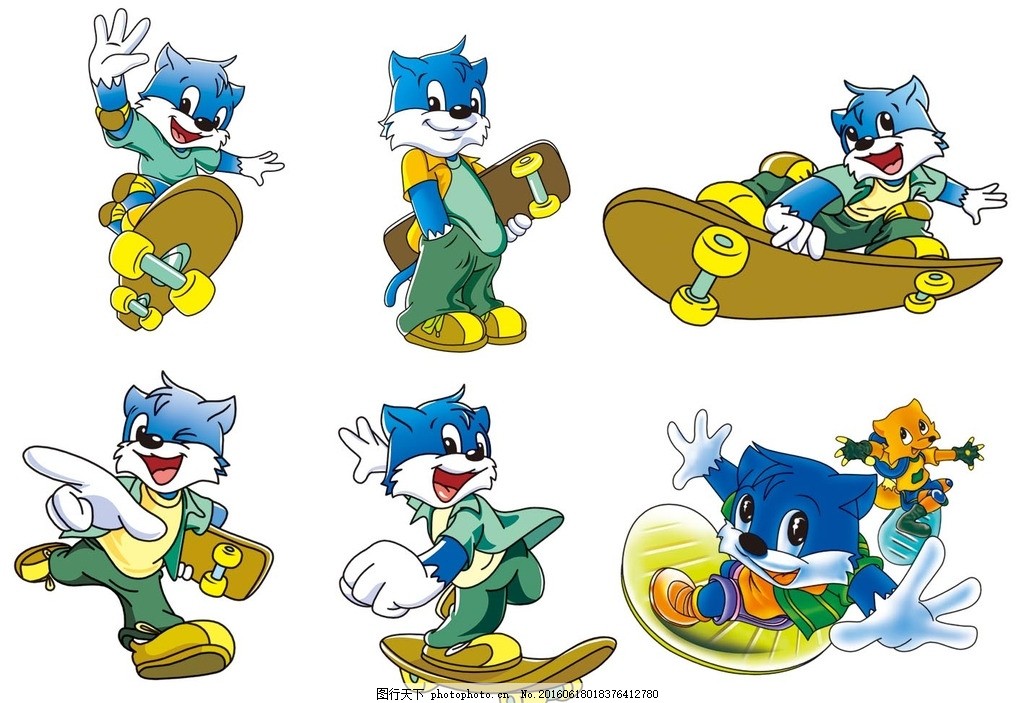 滑板猫合集,冲浪卡通 可爱狗狗 卡通封面 蓝猫 漫画猫