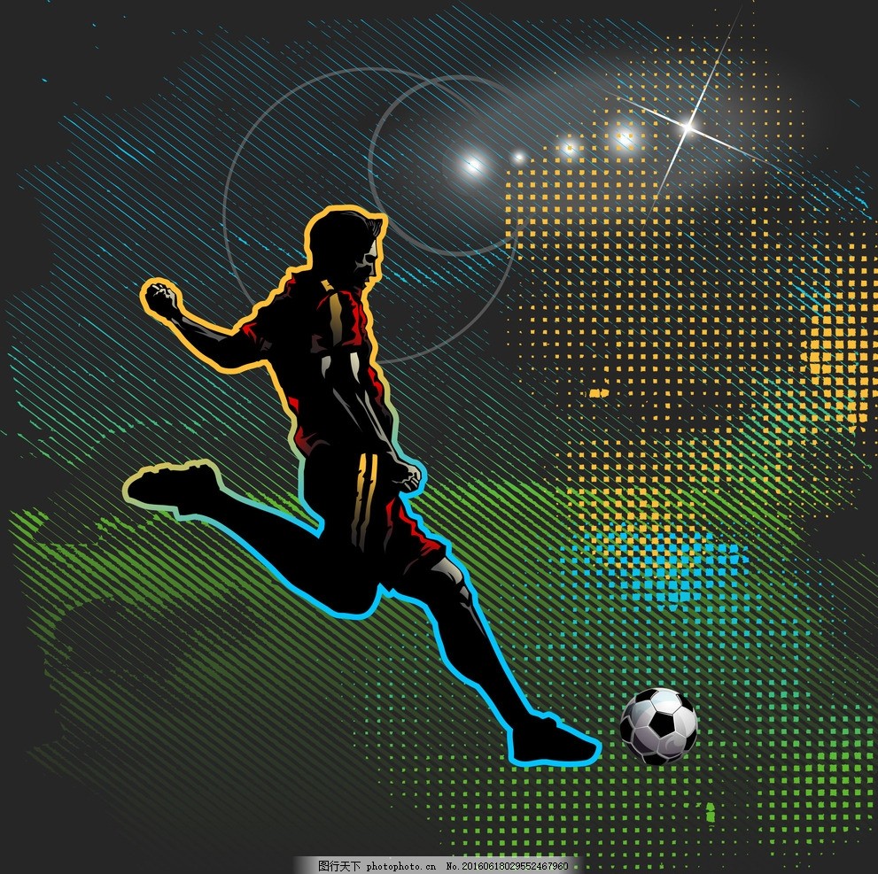 足球运动员,剪影 踢球 踢足球 欧洲杯 世界杯-图