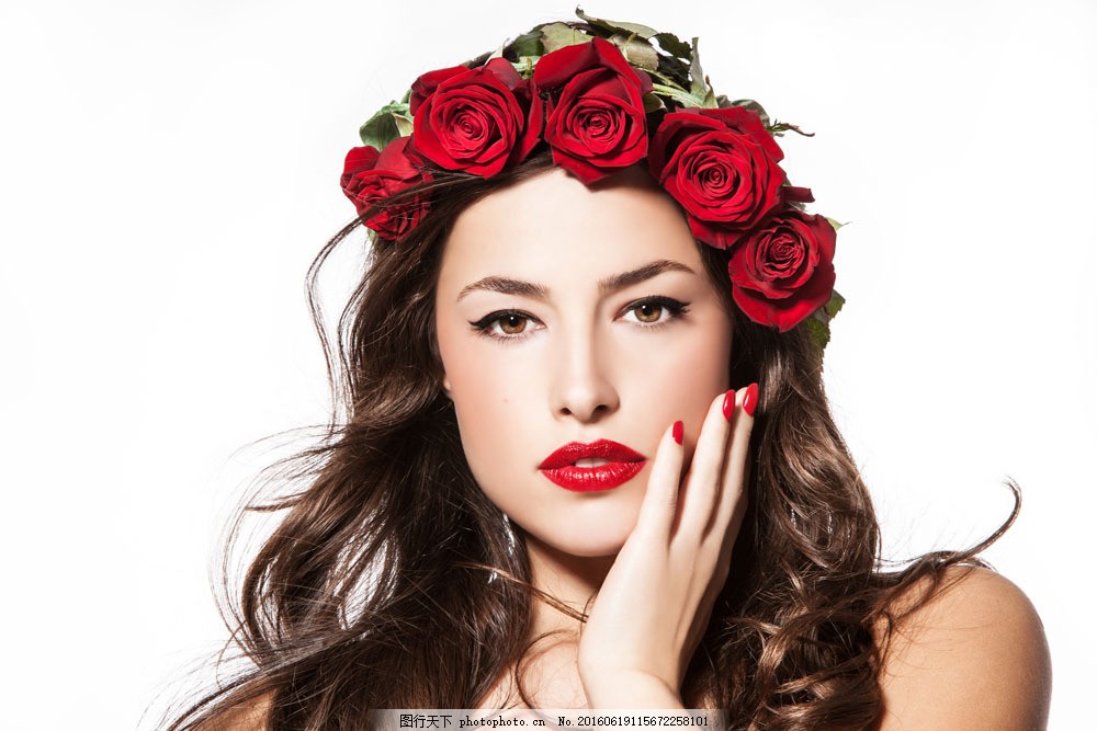 玫瑰花环美女图片
