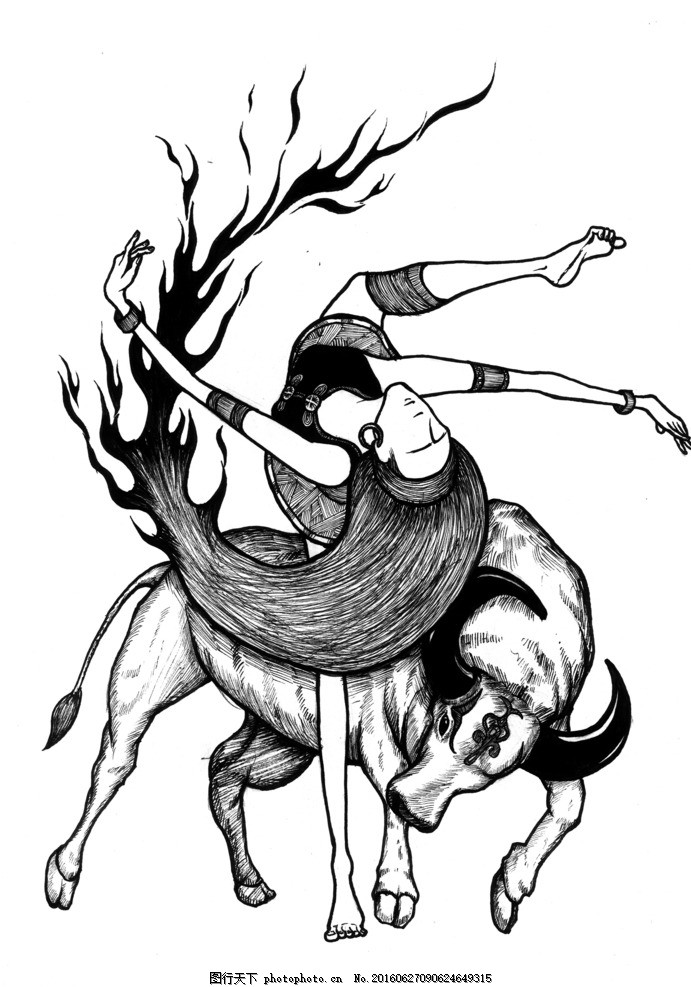 线描插画 民族魂 佤族少女