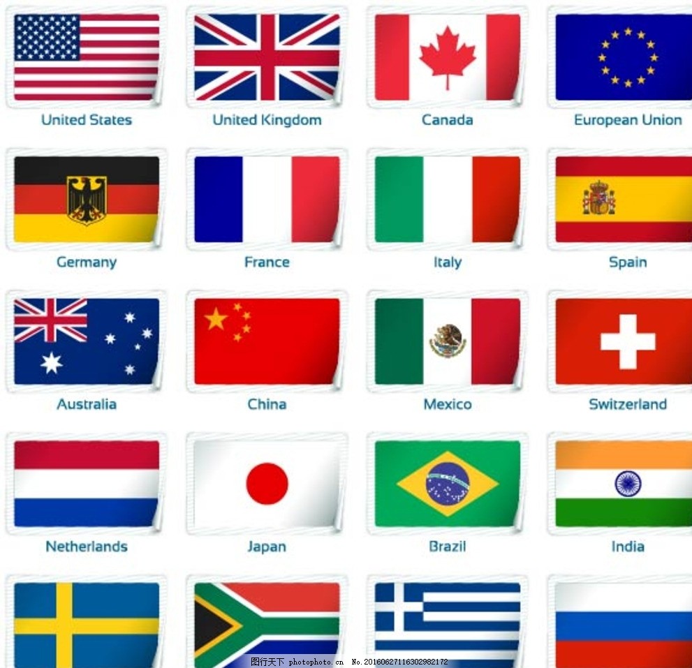 国旗 各国国旗 英国 美国 法国 加拿大 日本等 世界国旗 插画