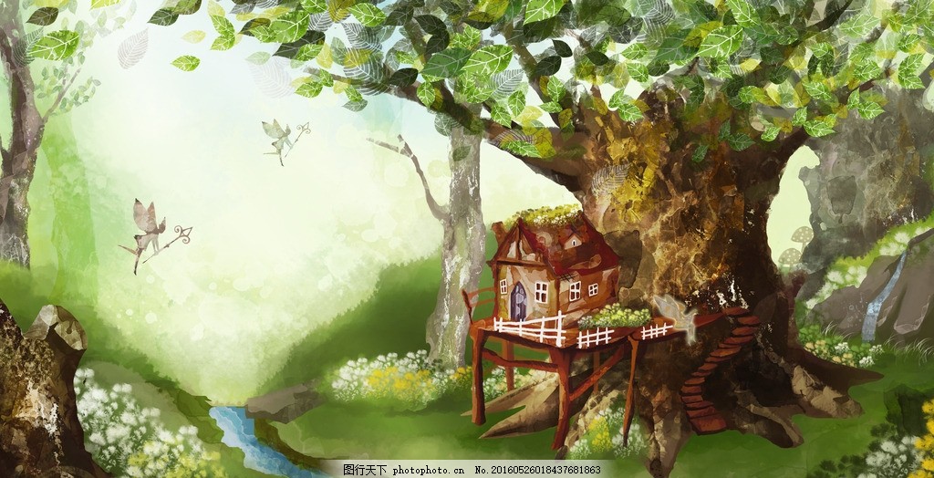 手绘森林插画图片 风景漫画 动漫卡通 图行天下素材网