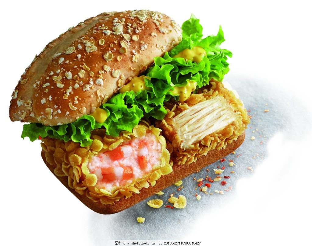 七虾汉堡图片,虾排汉堡图片,半鱼半虾汉堡图片_大山谷图库